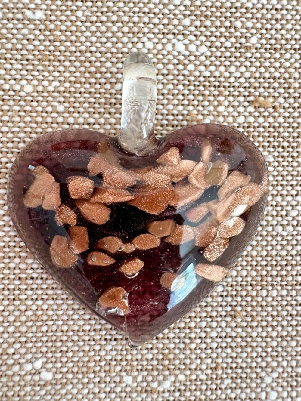 Vintage Murano Glass Puffy Heart Pendant Copper Aventurine Gold Italian Charm - Picture 4 of 12